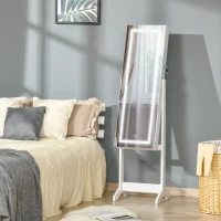 HOMCOM Lockable Jewelry Armoire with LED Light, Standing Mirror with Storage for Bedroom Dressing Room, White(m-9)