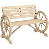 Outsunny 42" Wood Wagon Wheel Bench Garden Loveseat Rustic Seat, Natural Wood(m-11)