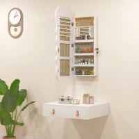 HOMCOM Jewelry Armoire Cabinet with Lights, Wall Mounted or Door Hanging Mirror Jewelry Cabinet with Full Length Mirror, White(m-8)