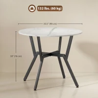 HOMCOM 35" Round Dining Table, Modern Dining Room Table with Steel Frame, Space Saving Small Kitchen Table, White Marble(m-3)