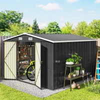 Outsunny 10' x 10' Metal Shed, Heavy Duty Outdoor Storage Shed with 4 Vents and Lockable Double Doors, Dark Grey(m-8)