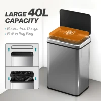 HOMCOM 10.6 Gallon Automatic Garbage Can with Soft-Close Lid, Touchless Trash Can with Fingerprint Resistant Stainless Steel(m-5)