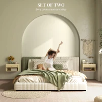 HOMCOM Floating Nightstand Set of 2, Nordic Wall Mounted Bedside Table with Drawer and Open Shelf for Bedroom, Natural Wood(m-4)