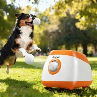 PawHut Automatic Dog Ball Launcher, Automatic Ball Launcher with 3 ETPU Balls, 26-79ft, for Medium and Large Dogs, Orange(m-8)