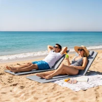 Outsunny 2 Pieces Beach Lounge Chair, Outdoor Folding Chaise Lounge Set w/ Pillow for Sunbath, Snap, Grey(m-1)