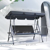 Outsunny 3-Seat Patio Swing Chair, Outdoor Canopy Swing Glider with Adjustable Shade, Grey(m-3)