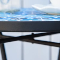 Outsunny Mosaic Patio Table, Round Coffee Table with Metal Frame, Garden Furniture for Outdoor, Poolside, Blue(m-10)