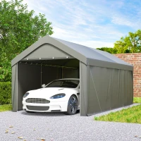 Outsunny Carport, 10 x 20 ft Portable Garage with 2 Roll-Up Doors and Removable Sidewalls for Car, Truck, Boat, Light Grey(m-10)
