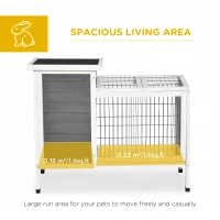 PawHut Outdoor Rabbit Hutch Wooden Bunny Hutch Rabbit Litter Box with Run,Open Roof, 36.25"L x 20"W x 30"H, Grey/White(m-4)