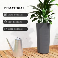 Outsunny 24" Tall Planters Set of 2, Indoor Outdoor Plastic Flower Pots with Inner Bucket and Drainage Holes, Dark Gray(m-5)