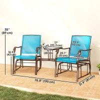 Outsunny Outdoor Glider Chair with Table, 2-Seat Patio Glider Loveseat with Breathable Mesh Fabric, Blue(m-3)