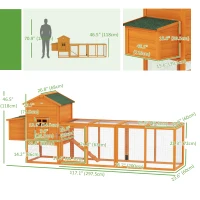 PawHut 117" Extra Large Chicken Coop with Asphalt Roof, Wooden Hen House with Slide-out Tray, Quail Hutch with Nesting Box, Orange(m-3)