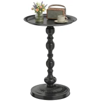 Outsunny 15.4" Round Outdoor Side Table, Tray Top Metal Patio Table with Retro Column Base for Indoor, Balcony, Garden, Black(m-11)