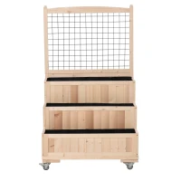 Outsunny 3-Tiers Raised Garden Bed with Trellis, 53" H Vertical Planter Box with Wheels & Back Storage Area, for Flowers, Vegetables, Herbs, Natural(m-14)