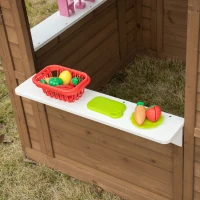 Outsunny Kids Wooden Playhouse, Outdoor Garden Games Cottage with Flowers Pot Holder, Working Door, Windows, Brown(m-14)