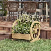 Outsunny Wooden Wagon Planter Box, 3-Tier Raised Garden Bed, for Vegetables Flowers Herbs, 24" x 24" x 22", Natural(m-1)