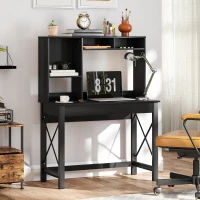 HOMCOM Computer Desk with Hutch, Home Office Table with Storage Shelves and Open Compartments for Writing, Work, Black(m-1)
