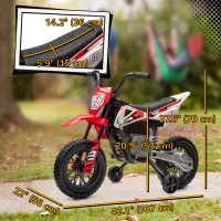 Qaba 12V Kids Dirt Bike, Electric Motorcycle with Twist Grip Throttle, Training Wheels, Rear Suspension & Music, Red(m-3)