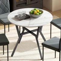 HOMCOM 35" Round Dining Table, Modern Dining Room Table with Steel Frame, Space Saving Small Kitchen Table, White Marble(m-1)