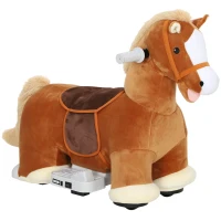 Qaba Electric Ride on Horse, Battery Powered Ride on Toy with Washable Cover and Quiet Wheels, Brown(m-11)