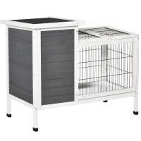 PawHut Outdoor Rabbit Hutch Wooden Bunny Hutch Rabbit Litter Box with Run,Open Roof, 36.25"L x 20"W x 30"H, Grey/White(m-11)