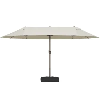 Outsunny 15' Outdoor Patio Umbrella with Twin Canopy Sunshade Steel Table Umbrella w/ Lift Crank, Cross base, Sandbag, Cream(m-2)
