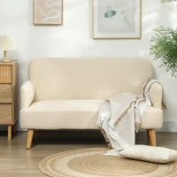 HOMCOM Velvet Feel Fabric 2 Seater Sofa, Small Sofa Loveseat with 8.3" Thick Padding and Wood Legs, Cream White(m-7)