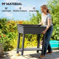 Outsunny 41L Self Watering Raised Garden Bed w/ Ventilation Transparent Lid Greenhouse, Planter Box w/ Storage Shelf, Black(m-7)