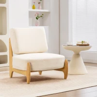 HOMCOM Accent Chair with Rubber Wood Frame, Wide Seat, Modern Chenille Bedroom Chair with Thick Cushion, Cream White(m-1)