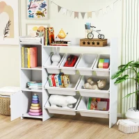 Qaba Kids Bookshelf and Toy Storage Organizer, Children Bookcase with 8 Removable Bins, Cabinet for Playroom, Kids Room, Nursery, White(m-9)