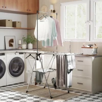 HOMCOM Clothes Drying Rack, Foldable Stainless Steel Laundry Drying Rack with Adjustable Gullwings and Shoe Holders, Silver(m-7)