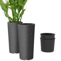 Outsunny 24" Tall Planters Set of 2, Indoor Outdoor Plastic Flower Pots with Inner Bucket and Drainage Holes, Dark Gray(m-11)