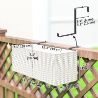 Outsunny 2 Pack 20 Inch Hanging Flower Pots, Railing Planter Box for Fence, Garden, Rattan Look, White(m-3)