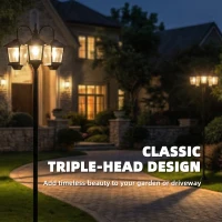 Outsunny 74" 3-Head Solar Lamp Post Light, Waterproof LED Solar Light Posts with Automatic Dusk-to-Dawn Sensor, IP44 Waterproof(m-9)