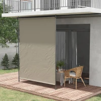 Outsunny 7' x 10' Retractable Patio Awning, Manual Outdoor Privacy Screen with UPF40+ & Water-Resistant Fabric, Beige(m-1)