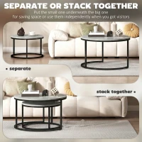HOMCOM Modern Coffee Table Set of 2, Nesting Side Tables w/ Metal Base for Living Room Bedroom Office Marble Grey(m-5)