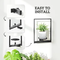 Outsunny 3 Pack Wall Planters for Indoor Plants, Wall-Mounted Metal Plant Stand Shelves, Picture Frame Wall Decor Hanger(m-6)