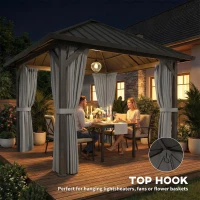 Outsunny 10' x 10' Hardtop Gazebo with Galvanized Steel Roof, Permanent Garden Gazebo with Netting and Curtains(m-9)