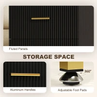 HOMCOM 2 Pieces Nightstands with Storage, Modern Bedside Tables with 2 Fluted Drawers and Gold Legs for Bedroom, Black(m-6)