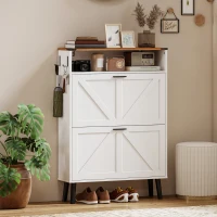 HOMCOM Shoe Storage Cabinet with 2 Flip Drawers, Farmhouse Narrow Shoe Cabinet, Holds Up to 16 Pairs, White(m-8)