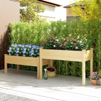 Outsunny 2 Tiers Wood Plant Raised Bed Flower Vegetable Herb Grow Box Stand Garden  Step Planter Stand Free Combination Natural(m-8)