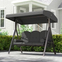 Outsunny Outdoor Patio 3-Person Steel Canopy Cushioned Seat Bench Swing with Included Side Trays & Padded Comfort, Dark Grey(m-10)