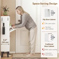 HOMCOM Shoe Storage Cabinet with 2 Flip Drawers, Farmhouse Narrow Shoe Cabinet, Holds Up to 16 Pairs, White(m-4)