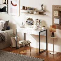 HOMCOM High Gloss Home Office Desk, 39" x 20" Computer Desk with 2 Drawers for Small Spaces, White and Grey(m-6)