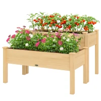 Outsunny 2 Tiers Wood Plant Raised Bed Flower Vegetable Herb Grow Box Stand Garden  Step Planter Stand Free Combination Natural(m-2)