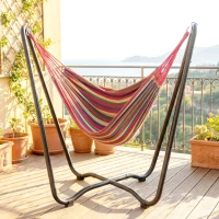 Outsunny Patio Hammock with Stand, Fabric Outdoor Hammock Bed with Stand for Beach, Yard, Bedroom, Indoor, Outdoor, Muti-Colored(m-9)