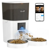 PawHut Automatic Cat Feeder for 2 Cats with HD Camera，2.4G & 5G WiFi Pet Food Dispenser 6L APP Control(m-11)
