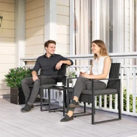 Outsunny Outdoor Bistro Set, 3 Piece Wicker Patio Furniture Set with Glass Top Table and Cushions for Porch, Balcony, Dark Grey(m-8)