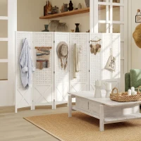 HOMCOM 56.9" 6 Panel Wooden Room Divider with Pegboard Display, Folding Privacy Screen for Home Office, White(m-9)