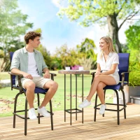 Outsunny Outdoor Bar Stools Set of 2, Swivel Bar Height Chairs with High Back, Curved Armrests and Steel Frame, Navy Blue(m-8)